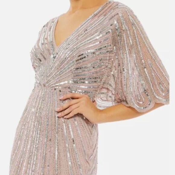 MAC DUGGAL 93583 SEQUINED V-NECK CAP SLEEVE VINTAGE ROSE COLUMN GOWN sz 10 - Picture 3 of 6